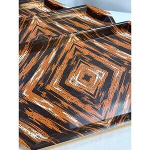 Vintage MCM Geometric Patterned Plastic Serving Trays Set of 4 Kitschy Decor